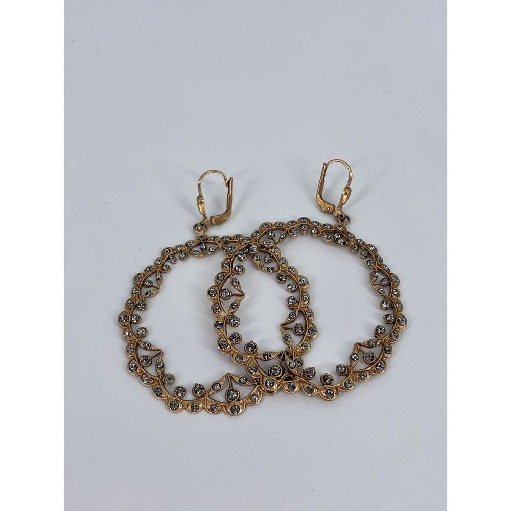 NIQUEA.D Gold Tone Gray Crystal Rhinestone Large Hoop Earrings Statement Box